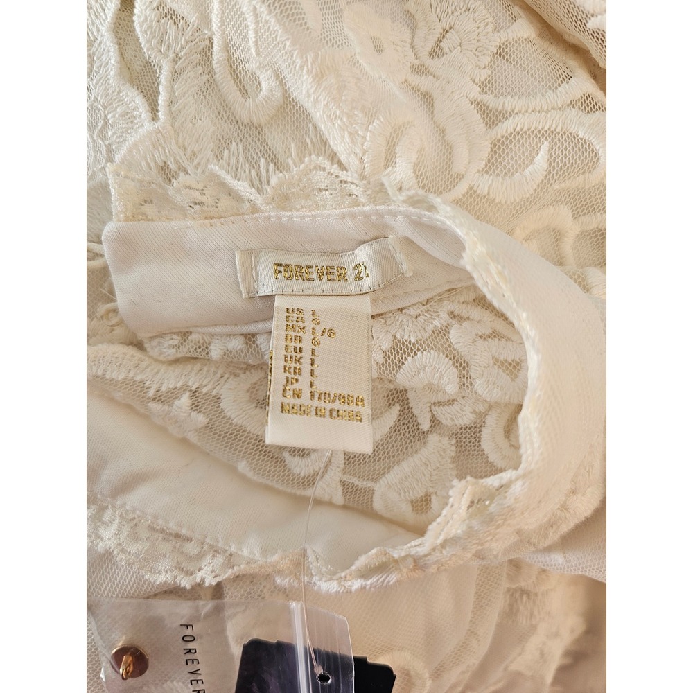 [Cottagecore] Forever 21 Floral Lace Mini Dress Womens L Cream Open Back‎ NWT - Picture 7 of 12